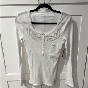 Calvin Klein White Ribbed Long Sleeve Blouse